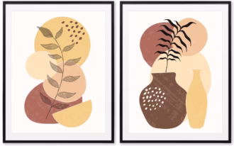 Muted Botanical Abstract Canvas Wall Art Set of 2