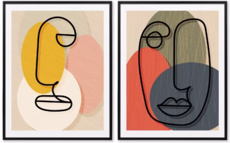 Abstract Faces Line Art Canvas Wall Art Set of 2