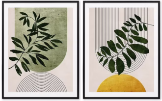 Green Leaf Botanical Canvas Wall Art Set of 2