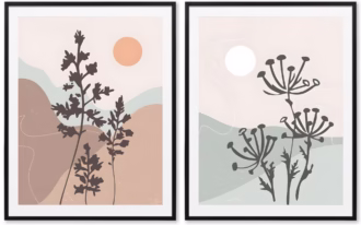 Neutral Landscape & Botanical Canvas Wall Art Set of 2