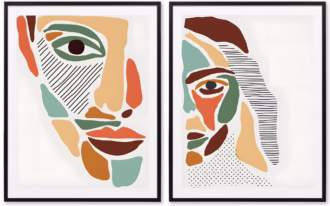 Abstract Colorful Face Canvas Wall Art Set of 2