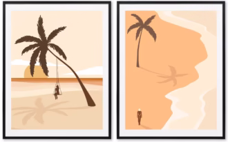 Palm Tree Beach Minimalist Canvas Wall Art Set of 2