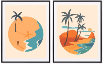 Tropical Beach Minimalist Canvas Wall Art Set of 2