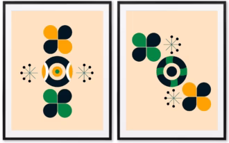Retro Geometric Abstract Canvas Wall Art Set of 2