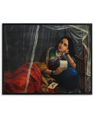 Lady Reading Letter Wall Art, Ravi Varma Classical Canvas