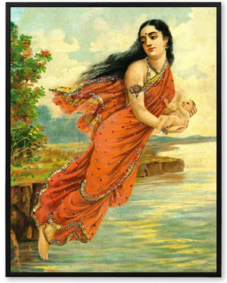 Shakuntala Departing Wall Art, Varma Mythological Canvas