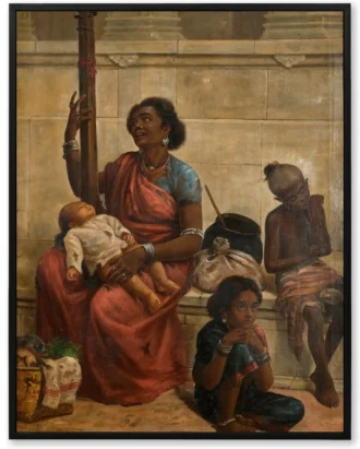 Indian Mother and Children Wall Art, Classical Canvas