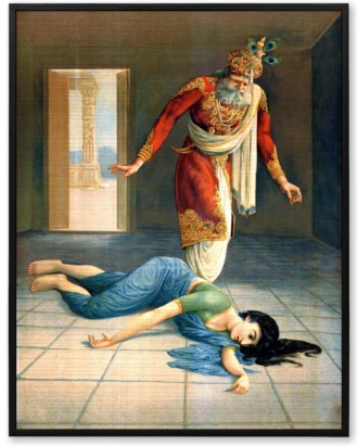 Krishna & Draupadi Rescue Wall Art, Mythological Canvas