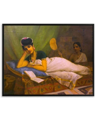 Lady on Couch Wall Art, Ravi Varma Classical Canvas