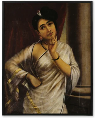 Indian Lady Thoughtful Wall Art, Classical Portrait Canvas