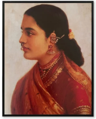 Vintage Lady in Saree Portrait Wall Art – Framed Canvas