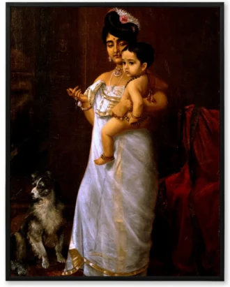 Mother and Child with Dog Wall Art – Framed Classic Canvas