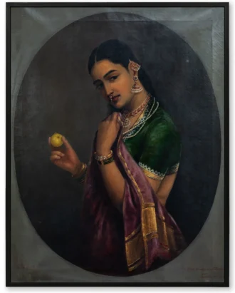 Lady with Mango Portrait Wall Art – Framed Vintage Canvas