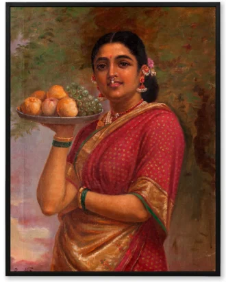 Woman with Fruits Classic Wall Art – Framed Vintage Canvas