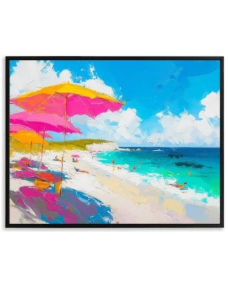 Colorful Beach Umbrellas Wall Art, Modern Summer Canvas