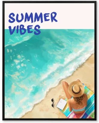 Summer Vibes Beach Quote Wall Art, Modern Canvas