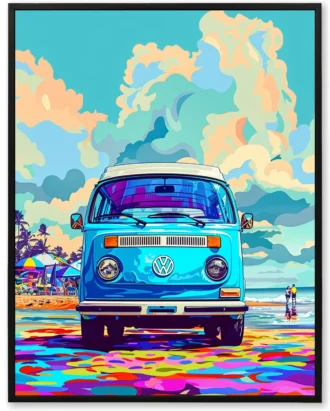 Retro Beach Van Wall Art, Pop Art Canvas