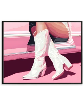 Pink Pop Boots Wall Art, Retro Modern Canvas
