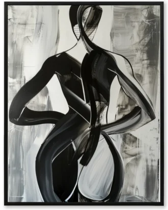 Black White Abstract Figure Wall Art, Modern Canvas