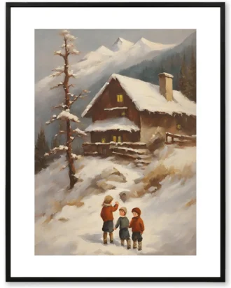 Winter Cottage Childhood Wall Art, Nostalgia Canvas