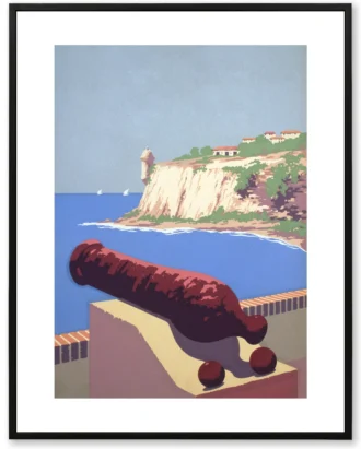 Coastal Cannon Retro Wall Art, Minimal Poster