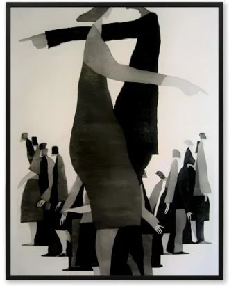 Monochrome Abstract Crowd Wall Art, Modern Canvas