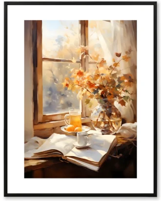 Cozy Window Morning Wall Art, Still Life Canvas