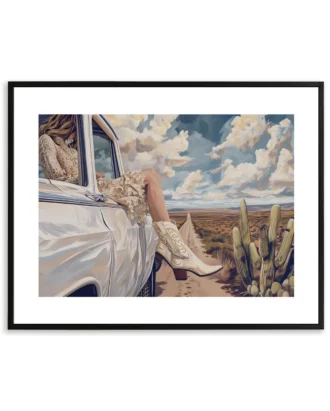 Desert Road Trip Cowgirl Wall Art, Modern Canvas