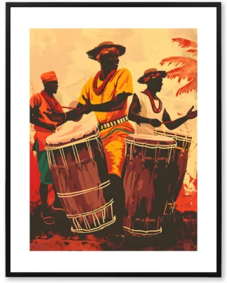 Afro-Caribbean Drummers Wall Art, Cultural Canvas