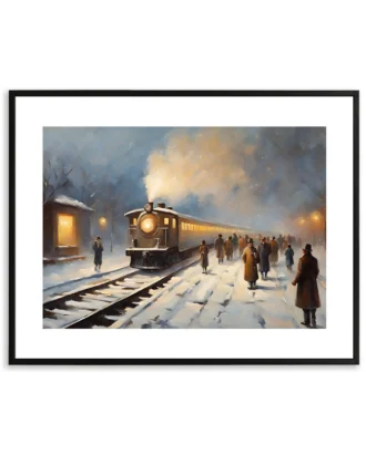Winter Train Nostalgia Wall Art, Snow Canvas
