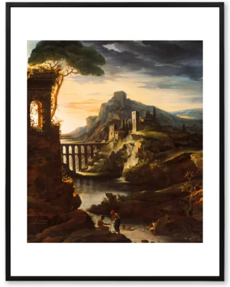 Romantic Ruins Landscape Wall Art, Classical Canvas