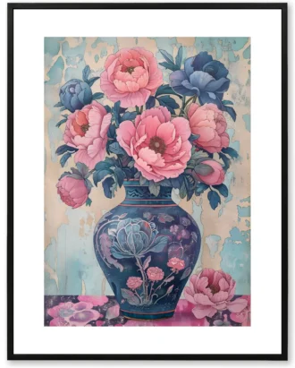 Blue Vase Peony Bouquet Canvas Wall Art