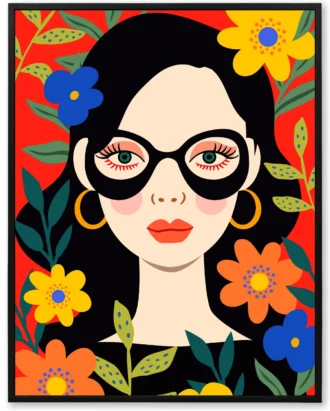 Pop Floral Woman Wall Art, Colorful Modern Canvas