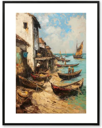 Coastal Boats Wall Art, Impressionist Seaside Canvas
