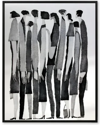Monochrome Group Abstract Art – Modern Minimal Canvas