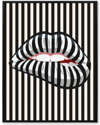 Striped Lips Wall Art, Pop Art Modern Canvas