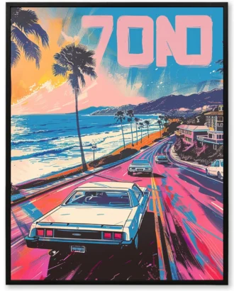 Retro Beach Drive Wall Art, Vaporwave Canvas