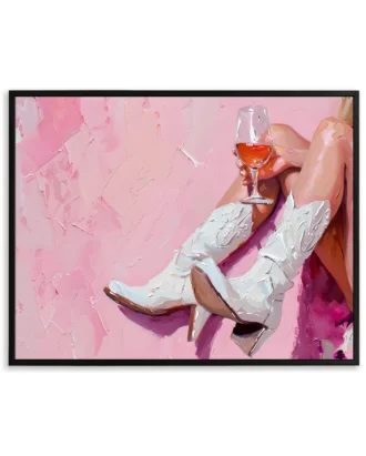 Pink Boots & Wine Wall Art, Modern Pop Canvas