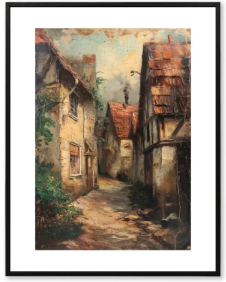 Rustic European Street Wall Art, Vintage Canvas