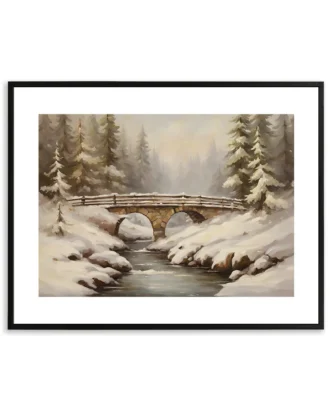 Winter Bridge Landscape Wall Art, Snow Canvas