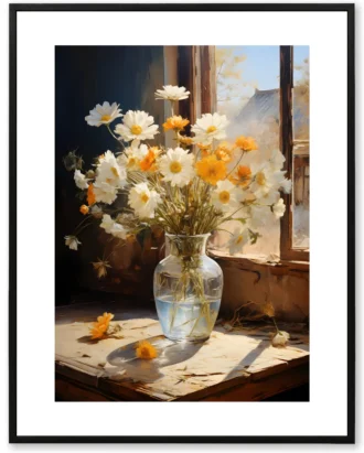 Daisies in Glass Vase Wall Art, Natural Floral Canvas