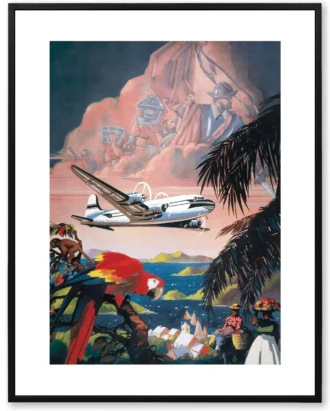 Retro Travel Plane Wall Art, Vintage Adventure Canvas