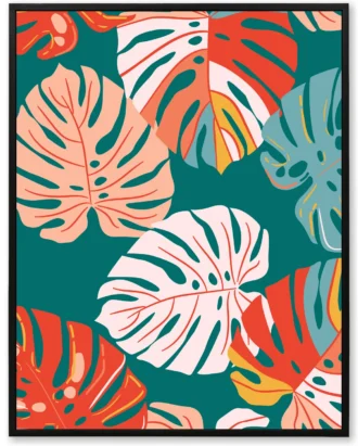 Bold Monstera Leaves Wall Art, Graphic Canvas