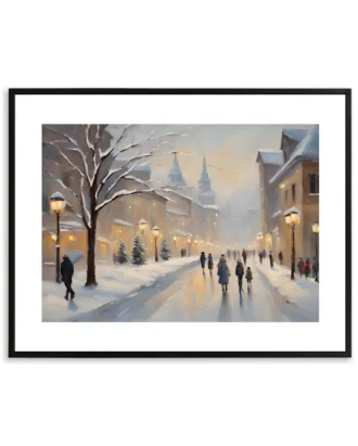 Winter Street Cityscape Canvas Art – Urban Snow Painting